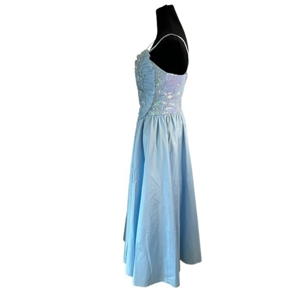 Alyce Designs 70s Vintage Sequin‎ Blue Gown Sweetheart Neckline Tulle Lined - Picture 6 of 12